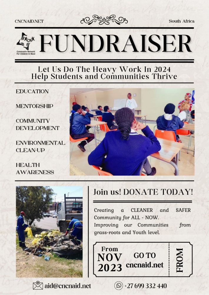 Education, Mentorship, Community Development, Environmental Sustainability, Health Awareness for bright minds. Help foster a better community.  Dr Mick Muianga Drdentist cncnaid.net